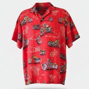 Paradise Found Rayon Hawaiian Shirt Size Large Motorcycles Vacation Dad Core